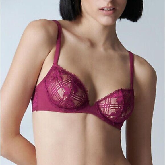 SIMONE PERELE Victoire Lace Demi Underwire Bra Half Cup Burgundy 34B 34C 34D New - Picture 5 of 10